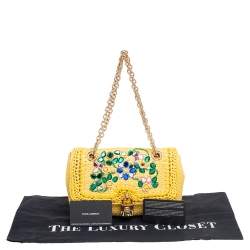 Pre Owned حقيبة كتف دولتشى أند غابانا قلاب مزخرف كريستال رافيا مغزول أصفر 