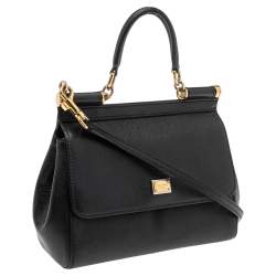 Pre Owned Dolce & Gabbana Black Leather Small Miss Sicily Top Handle Bag