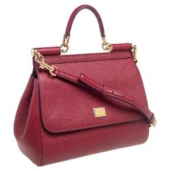 مملوكة مسبقًا Dolce & Gabbana Red Leather Medium Miss Sicily Top Handle Bag