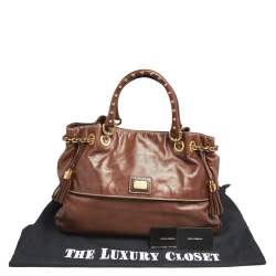 Pre Owned Dolce & Gabbana Brown Soft Leather Studded Handle Tote