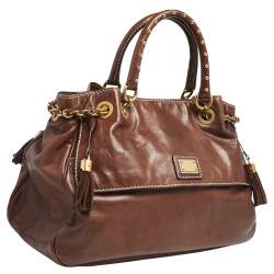 Pre Owned Dolce & Gabbana Brown Soft Leather Studded Handle Tote