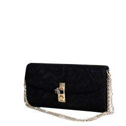 Pre Owned Dolce & Gabbana Black Lace Padlock Chain Clutch Bag 