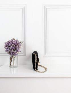 Pre Owned Dolce & Gabbana Black Lace Padlock Chain Clutch Bag 