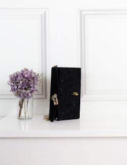 Pre Owned Dolce & Gabbana Black Lace Padlock Chain Clutch Bag 