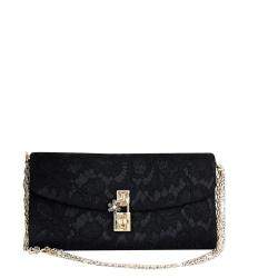 Pre Owned Dolce & Gabbana Black Lace Padlock Chain Clutch Bag 
