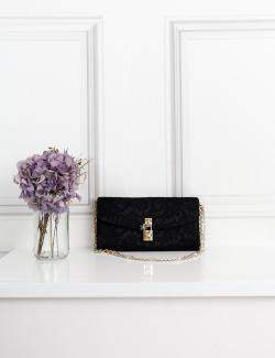 Pre Owned Dolce & Gabbana Black Lace Padlock Chain Clutch Bag 