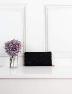 Pre Owned Dolce & Gabbana Black Lace Padlock Chain Clutch Bag 