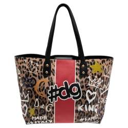Pre Owned Dolce & Gabbana Multicolor Leopard Print Coated Canvas and Leather Beatrice Graffiti Tote 