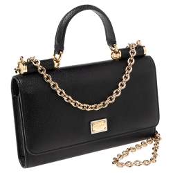 Pre Owned محفظة بسلسلة دولتشي أند غابانا ميس سيسيلي فون جلد أسود