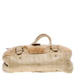 Pre Owned Dolce & Gabbana Beige Eel Leather and Fur Satchel
