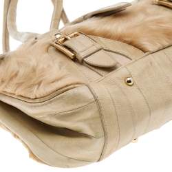 Pre Owned Dolce & Gabbana Beige Eel Leather and Fur Satchel