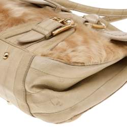 Pre Owned Dolce & Gabbana Beige Eel Leather and Fur Satchel