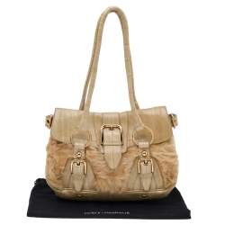 Pre Owned Dolce & Gabbana Beige Eel Leather and Fur Satchel