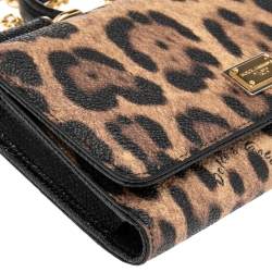 Pre Owned Dolce & Gabbana Brown/Black Leopard Print Coated Canvas Miss Sicily Von Wallet on Chain