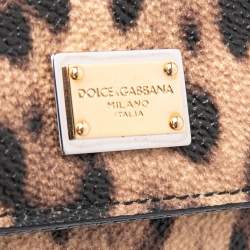 Pre Owned Dolce & Gabbana Brown/Black Leopard Print Coated Canvas Miss Sicily Von Wallet on Chain