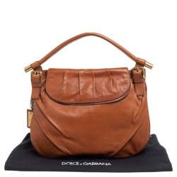 Dolce & Gabbana Brown Leather Pleated Hobo