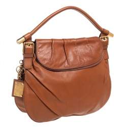 Dolce & Gabbana Brown Leather Pleated Hobo