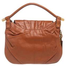Dolce & Gabbana Brown Leather Pleated Hobo