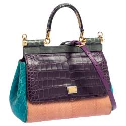 مملوكة مسبقًا Dolce & Gabbana Multicolor Crocodile and Python Small Miss Sicily Top Handle Bag