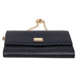 Dolce & Gabbana Black Leather Wallet on Chain