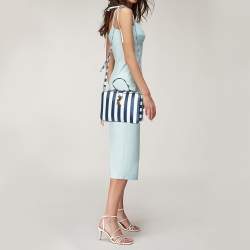 Pre Owned Dolce & Gabbana Blue/White Striped Leather Box Top Handle Bag