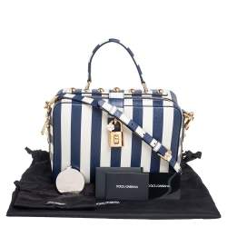 Pre Owned Dolce & Gabbana Blue/White Striped Leather Box Top Handle Bag