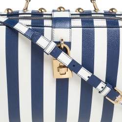 Pre Owned Dolce & Gabbana Blue/White Striped Leather Box Top Handle Bag