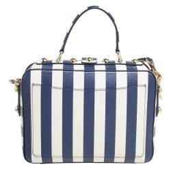 Pre Owned Dolce & Gabbana Blue/White Striped Leather Box Top Handle Bag
