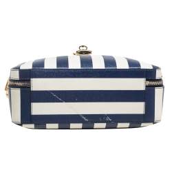Pre Owned Dolce & Gabbana Blue/White Striped Leather Box Top Handle Bag