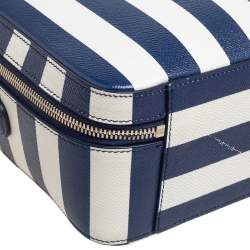 Pre Owned Dolce & Gabbana Blue/White Striped Leather Box Top Handle Bag