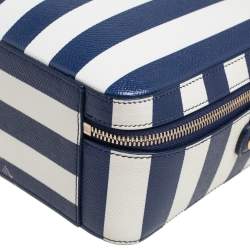 Pre Owned Dolce & Gabbana Blue/White Striped Leather Box Top Handle Bag