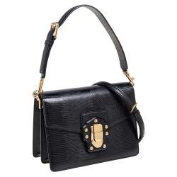 مملوكة مسبقًا Dolce & Gabbana Black Lizard Embossed Leather Medium Lucia Medium Shoulder Bag