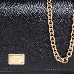 Pre Owned Dolce & Gabbana Black Leather Miss Sicily Von Wallet on Chain