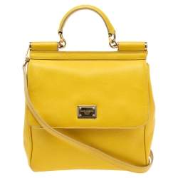 مملوكة مسبقًا Dolce & Gabbana Yellow Dauphine Leather Miss Sicily Top Handle Bag