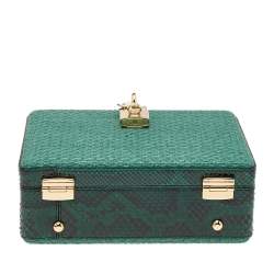 Pre Owned حقيبة صندق دولتشي أند غابانا جلد ثعبان ورافيا خضراء  بقفل