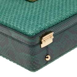 Pre Owned حقيبة صندق دولتشي أند غابانا جلد ثعبان ورافيا خضراء  بقفل