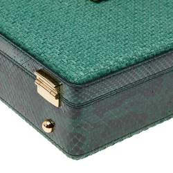 Pre Owned حقيبة صندق دولتشي أند غابانا جلد ثعبان ورافيا خضراء  بقفل
