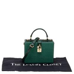 Pre Owned حقيبة صندق دولتشي أند غابانا جلد ثعبان ورافيا خضراء  بقفل