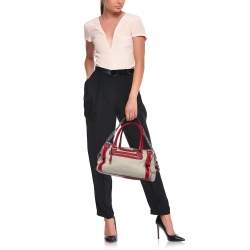 Dolce & Gabbana Red/Offwhite Leather And Canvas Miss Easy Way Boston Bag