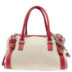 Dolce & Gabbana Red/Offwhite Leather And Canvas Miss Easy Way Boston Bag