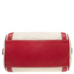 Dolce & Gabbana Red/Offwhite Leather And Canvas Miss Easy Way Boston Bag