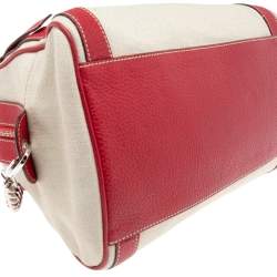 Dolce & Gabbana Red/Offwhite Leather And Canvas Miss Easy Way Boston Bag