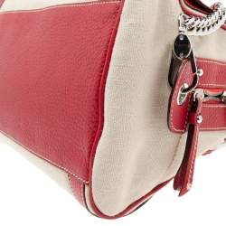 Dolce & Gabbana Red/Offwhite Leather And Canvas Miss Easy Way Boston Bag
