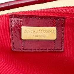 Pre Owned Dolce & Gabbana Red Velvet and Eel Leather Embroidered Satchel