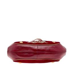 Pre Owned Dolce & Gabbana Red Velvet and Eel Leather Embroidered Satchel