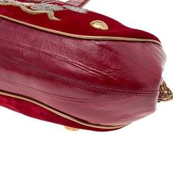 Pre Owned Dolce & Gabbana Red Velvet and Eel Leather Embroidered Satchel