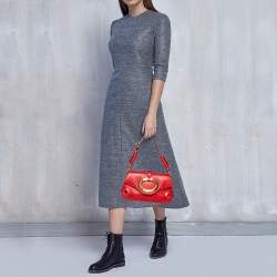Pre Owned Dolce & Gabbana Red Pebbled Leather Ring Shoulder Bag