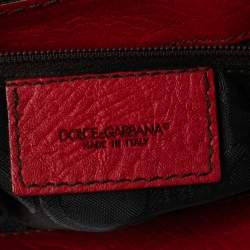 Pre Owned Dolce & Gabbana Red Pebbled Leather Ring Shoulder Bag