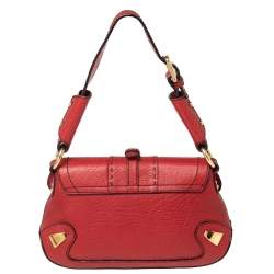 Pre Owned Dolce & Gabbana Red Pebbled Leather Ring Shoulder Bag