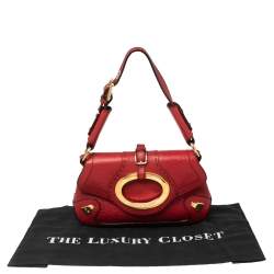Pre Owned Dolce & Gabbana Red Pebbled Leather Ring Shoulder Bag